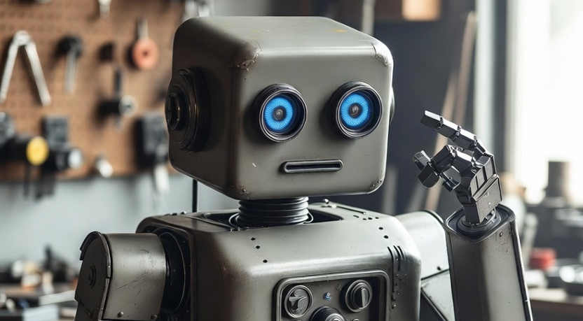 A robot with a puzzled expression, apparently unable to recall something